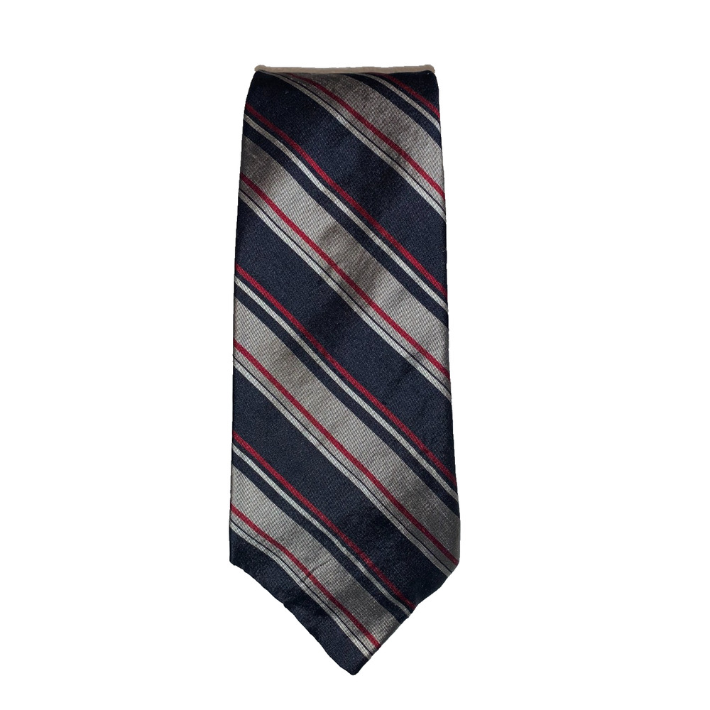 Liberty of London Mens Silk Diagonal Striped Tie 55" x 3.25" Navy Blue Gray